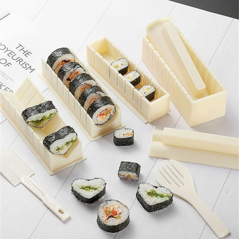 10 in 1 Sushi Making Kits Sushi Maker Set with Completed 8 Shapes Sushi Rice Mold Roller Kitchen DIY Sushi Tool for Beginner