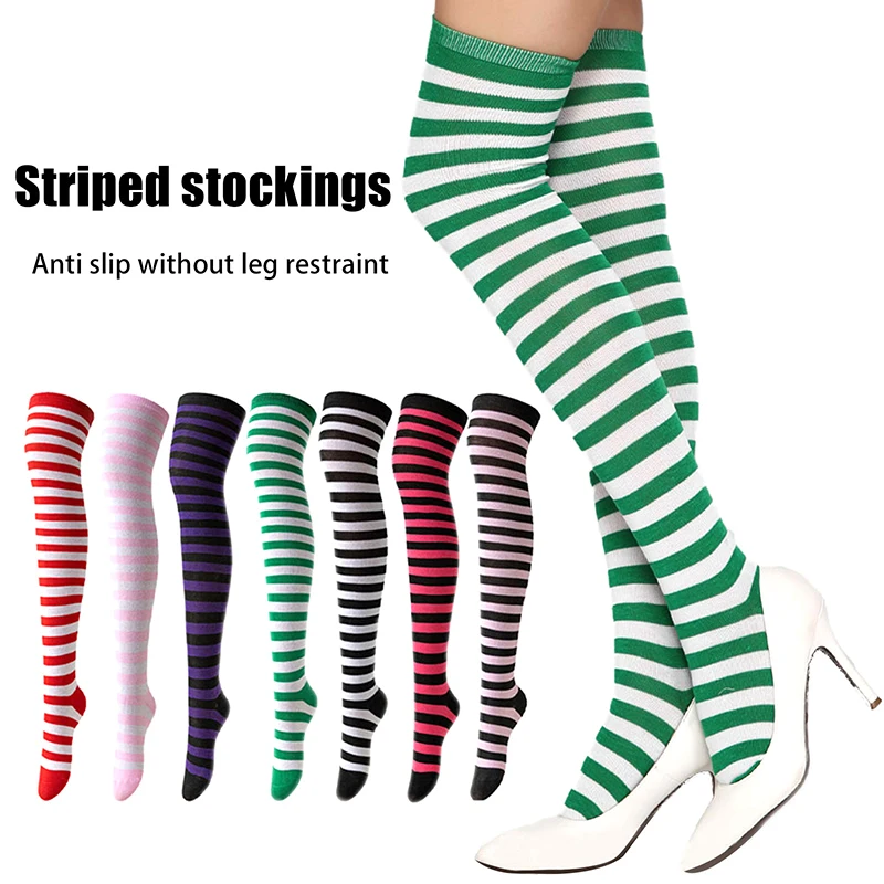 1 Pair Knee High Long Striped Stocking Socks Christmas Cosplay Party Costumes Socks High Long Stockings Over Knee Socks