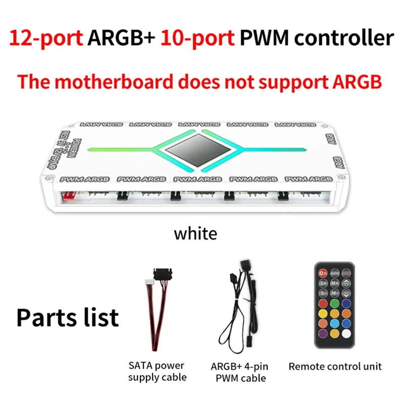 【인기 상품】12포트 ARGB + 10포트 PWM 마그네틱 흡착 허브 (리모컨 포함) PWM & ARGB 허브 스플리터 (PC 팬 허브용)