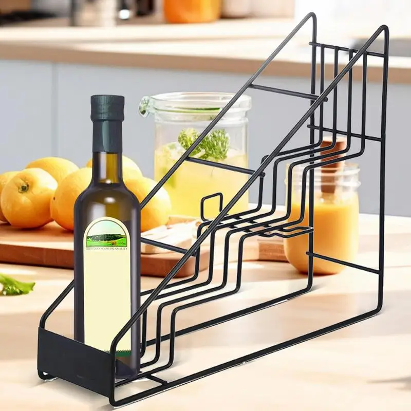 Coffee Syrup Storage Rack Syrup Organizer For Countertop Staircase Shape Holds 4 Bottles Metal Storage Stand For Syrup