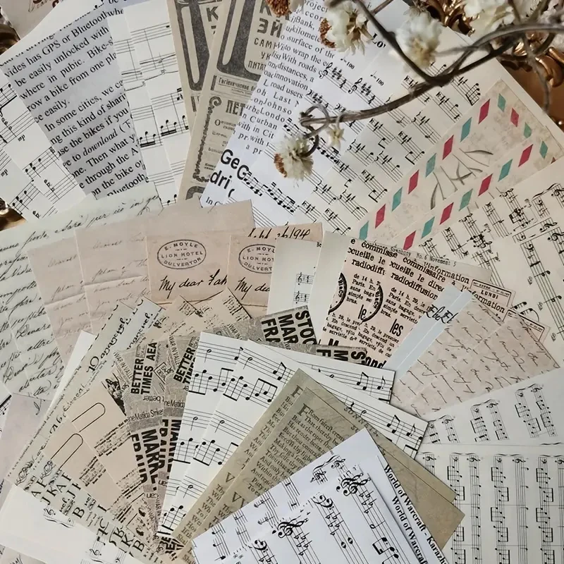 60 hojas/paquete Cuaderno vintage con alfabeto Materiales creativos Flores de papel Decoración de collage Notas adhesivas