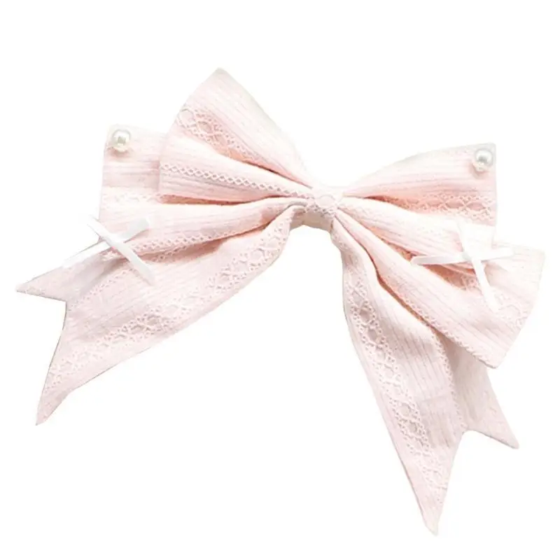 

652F Bowknot Hair Clip Double Layer Hair Bows Barrettes NonSlip Women Girl Sweet High Skull Hair Ornament Ponytail Holder