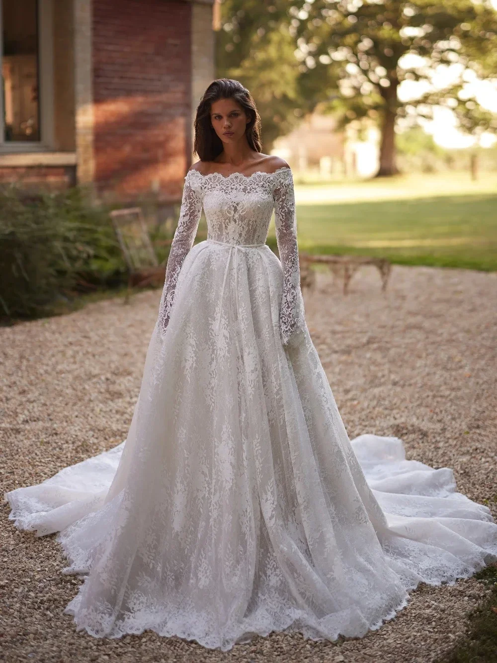 

Роскошные кружевные свадебные платья трапециевидной формы с длинными рукавами, свадебное платье, винтажные белые платья для невесты, Vestidos De Novia по индивидуальному заказу