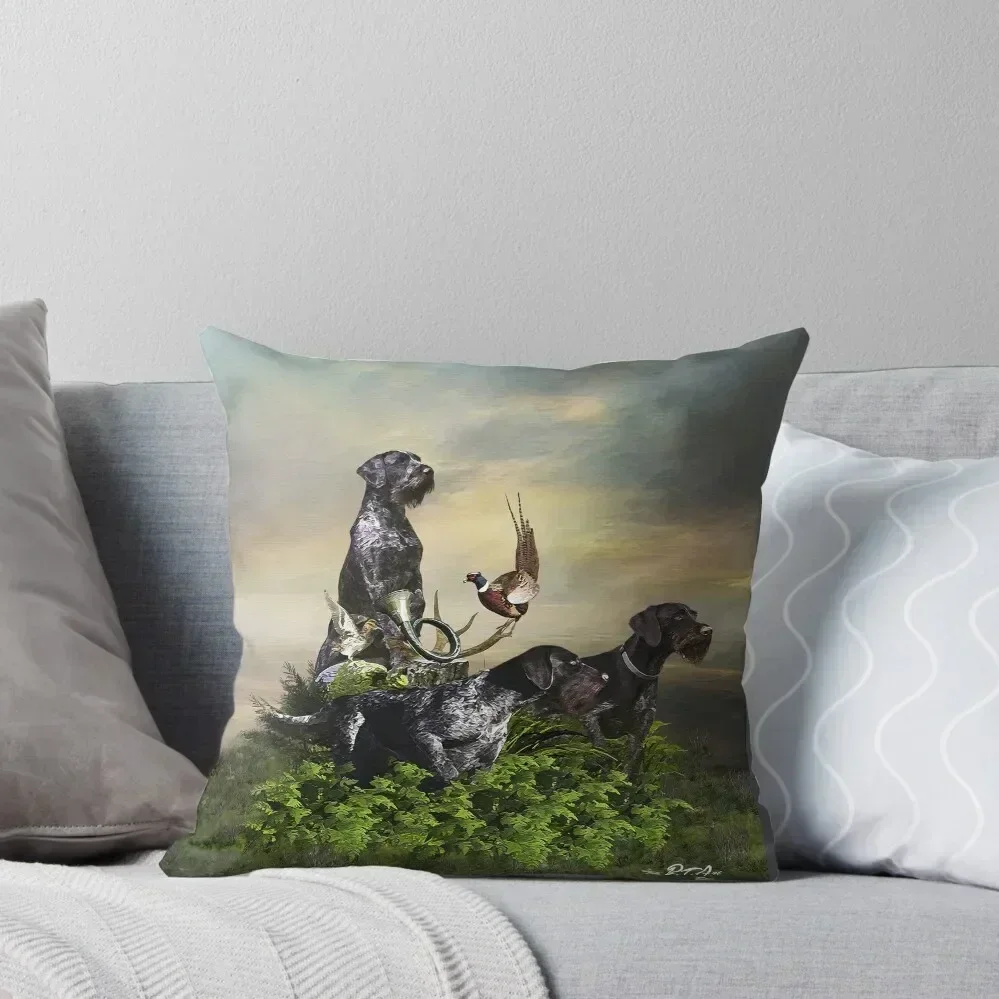 

German Wirehaired Pointers, Gundogs Throw Pillow Room decorating items Pillowcases Cushion Covers Sofa Couch Pillows pillow