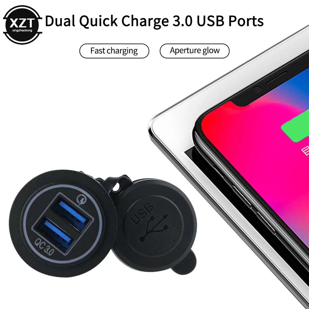 مقبس شاحن سيارة USB مزدوج 3.0 للشحن السريع 36 واط ، مخرج USB معدني مقاوم للماء 12 فولت لسيارة قارب 12 فولت/24 فولت دراجة نارية عربة جولف