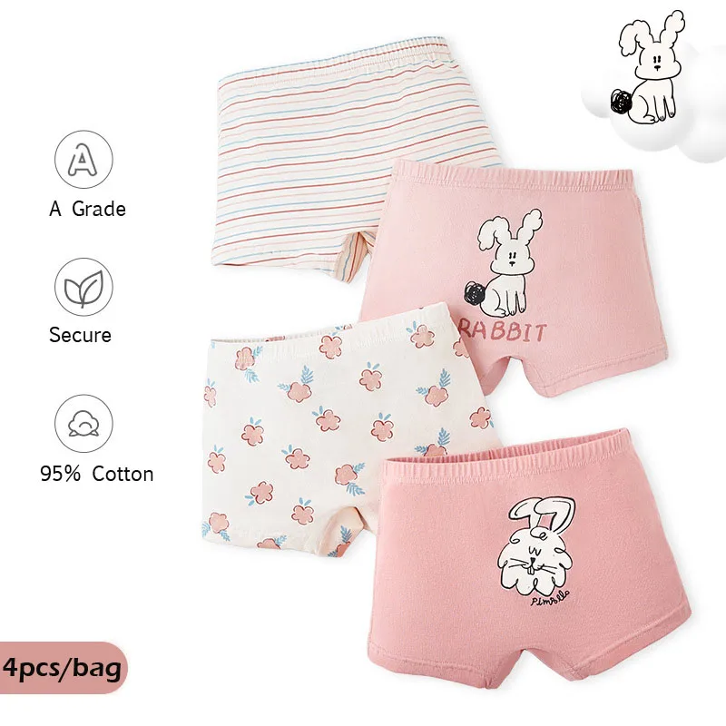 

Little Girls' Underwear Cotton Shorts Cute Bunny Pink Flowers Pattern Underpants Kids Briefs Panties 4pcs/pack