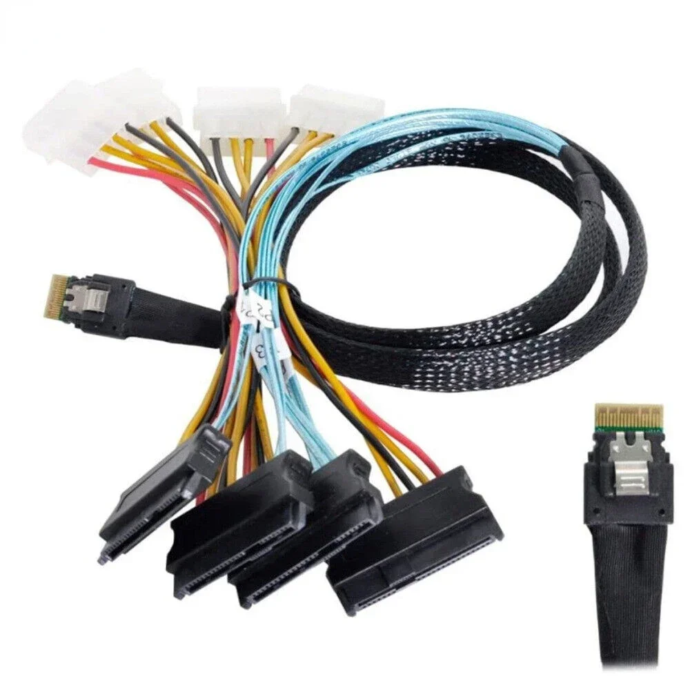 Mini SlimSAS SFF-8654 4i to SFF-8482 (4x SAS/SATA) Adapter Cable with Power Supply Connector - High-Speed Data Transfer