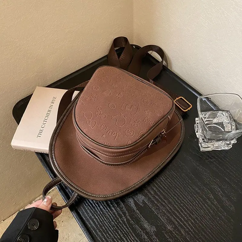 

JIAERDI Korean Cowboy Hat Design Backpack Women Matte Cartoon Print Backpack Ladies Fashion Personality Creative Mochilas Mujer