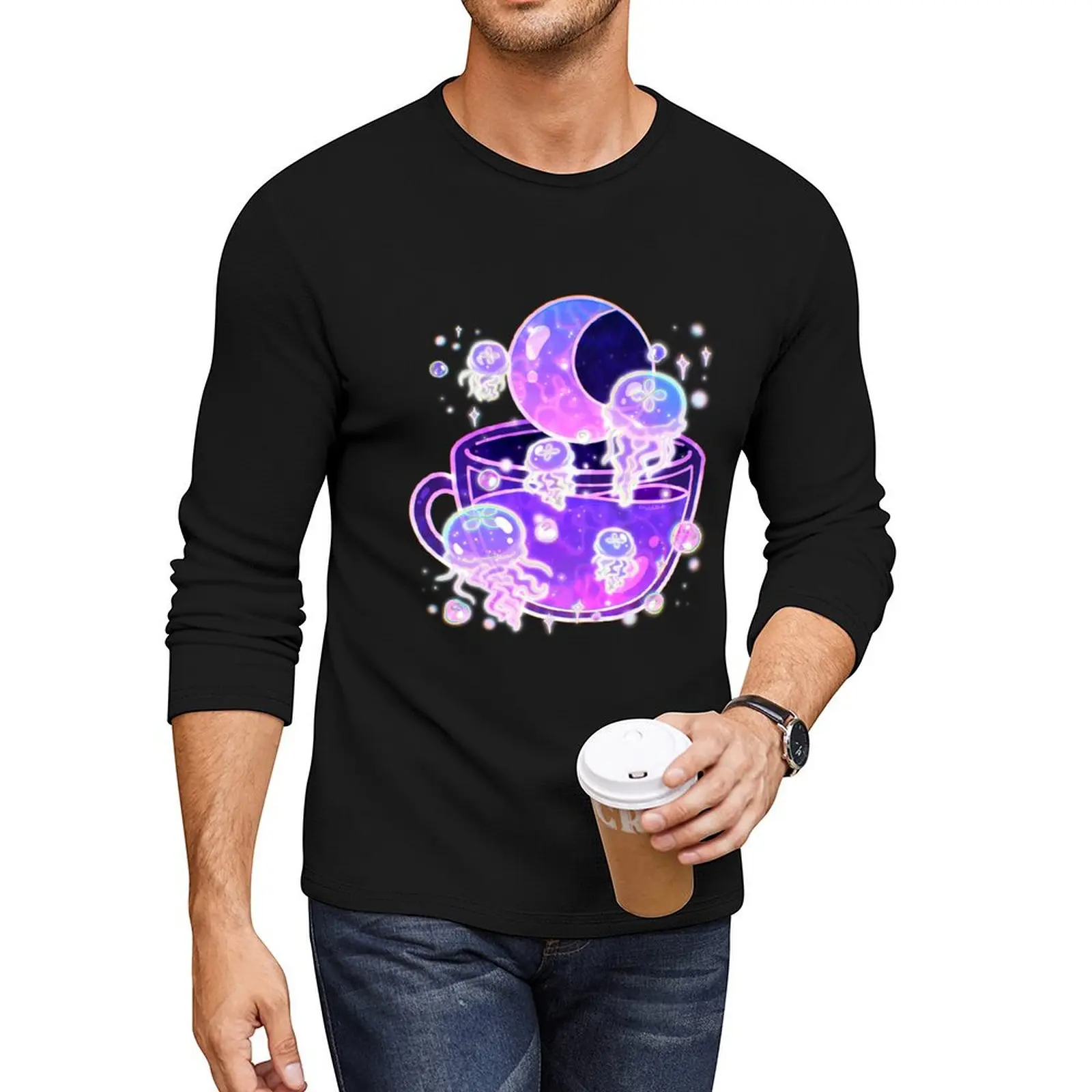 

Cosmic Jellyfish Teacup Long T-Shirt tees heavyweight t shirts for men