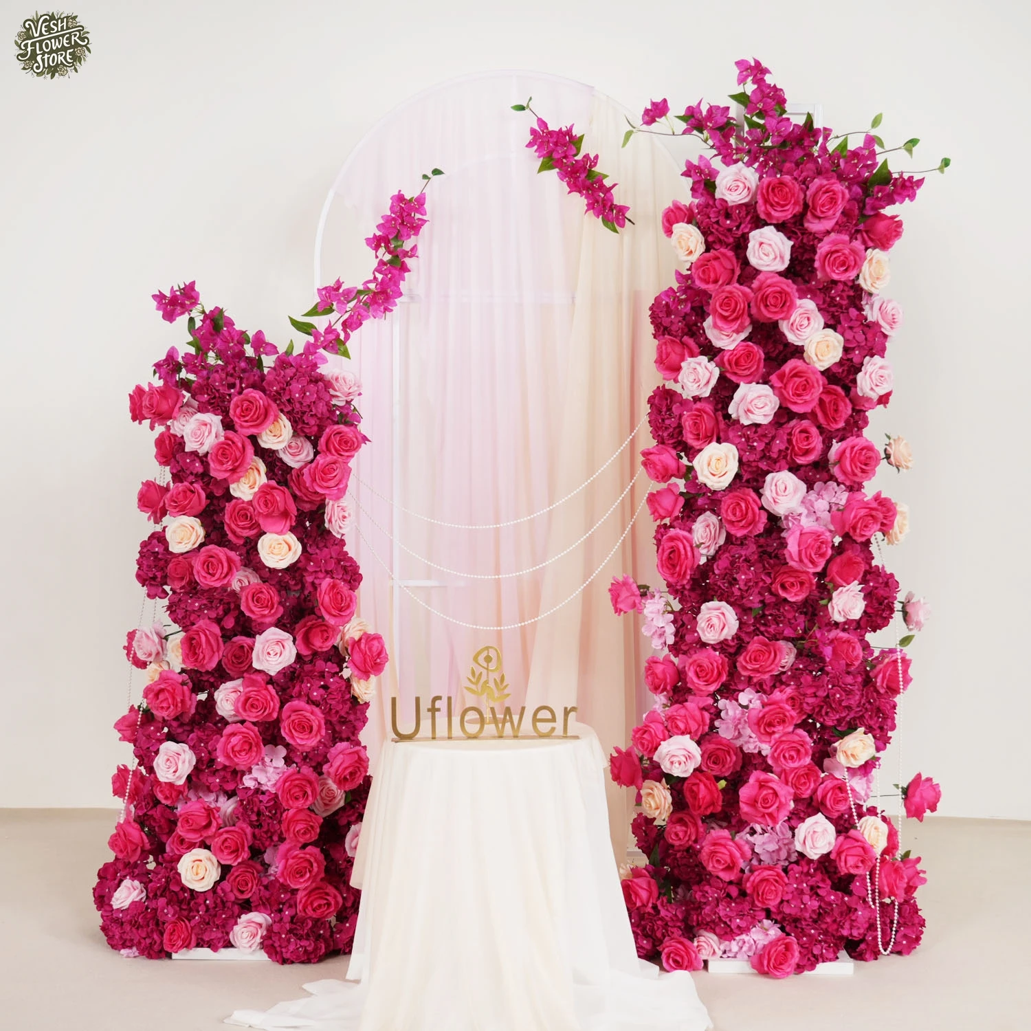 Artificial Luxury 5D Rose Pink Red Rose Hydrangea Wedding Backdrop Wayfinding Party Event Banquet Decoration