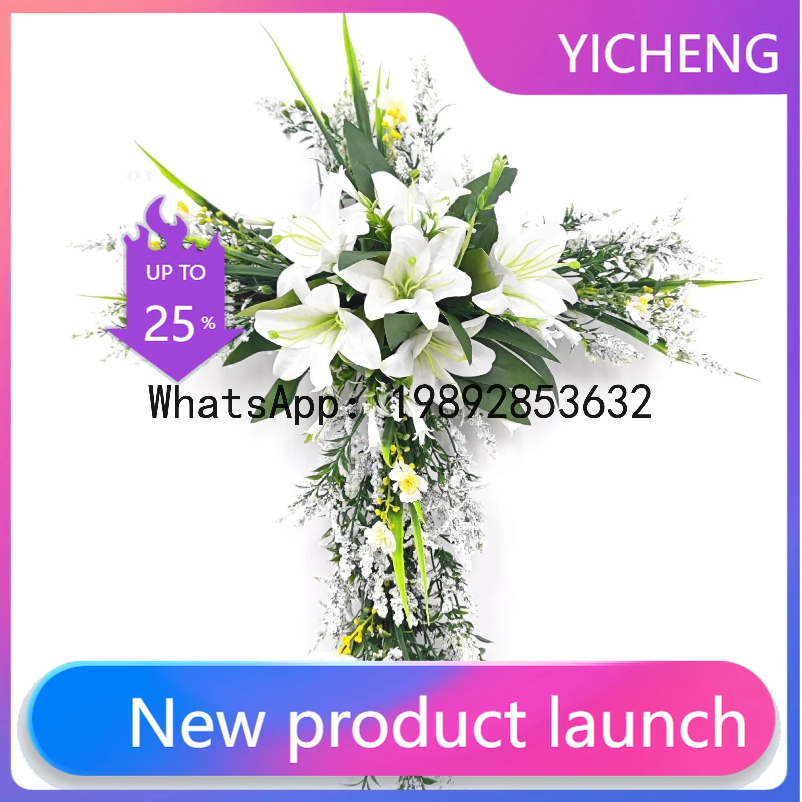 

ZZ Easter Wreath Cross Lily Wreath Door Hanging Decoration, New Product