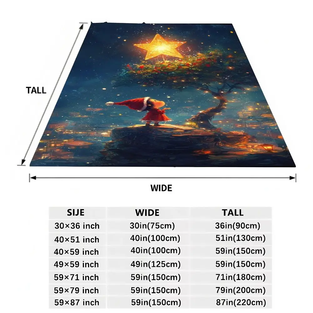 بطانية عيد الميلاد على شكل نجمة ذهبية غريبة الأطوار - رمي صوف ناعم مريح يتميز بمشهد شتوي سحري مع طفل في قبعة سانتا، توينكلي #6