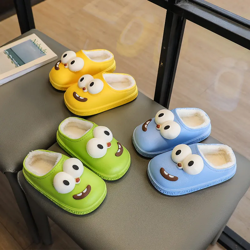 Winter Children Slippers Cartoon Cute Home Shoes Boys Girls Warm Plush Platform Slippers Kids Waterproof and Slip Cotton Shoes