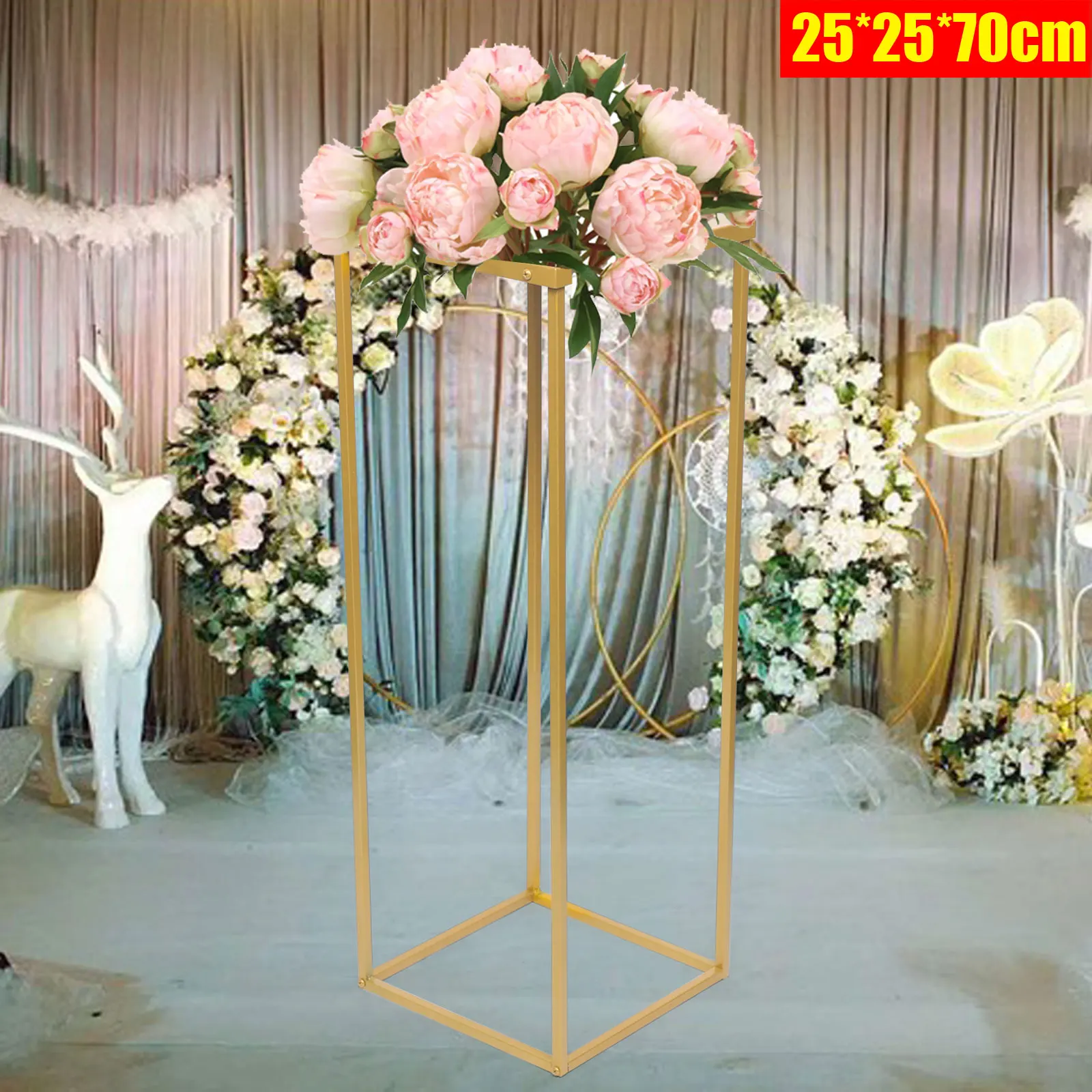 25*25*70cm Gold Metal Flower Stand Rectangular Shape Wedding Background Frame Stand