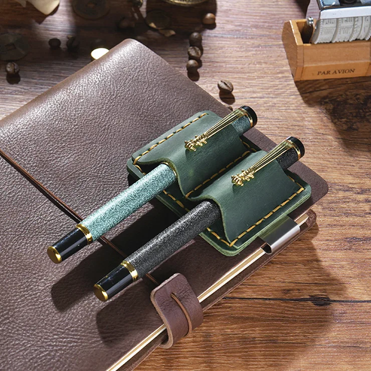 Genuine Leather Pen Pencil Holder Stainless Steel Clip For Traveler Notebook Planner Accessories Student Stationery Products