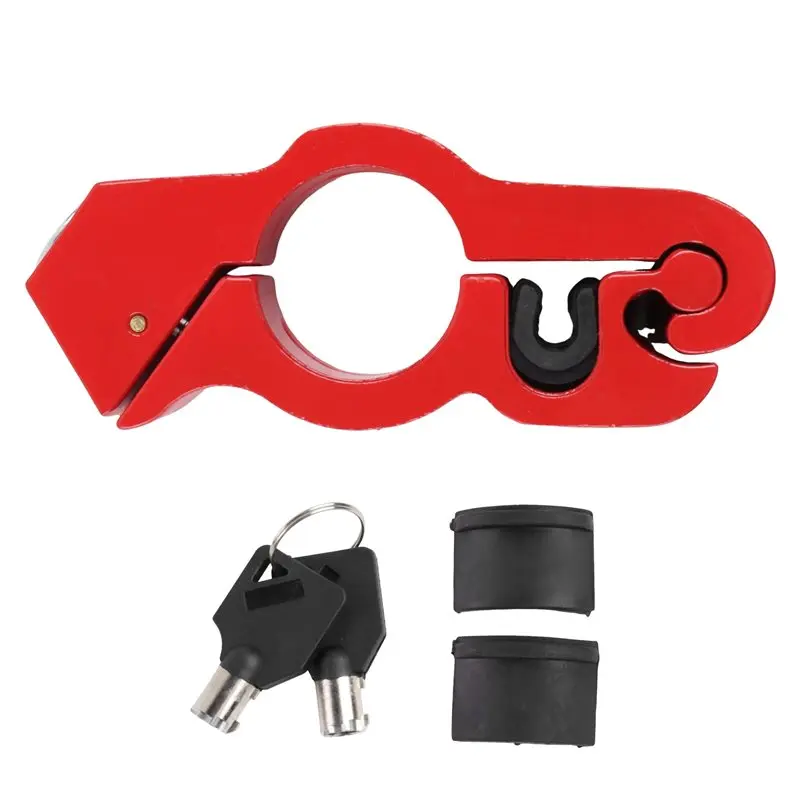 Motorcycle Lock, Handlebar Lock With 2 Keys, Anti Theft Motorcycle Brake Lock Parts For Motorcycle Bike ATV Scooter - Red-Hot