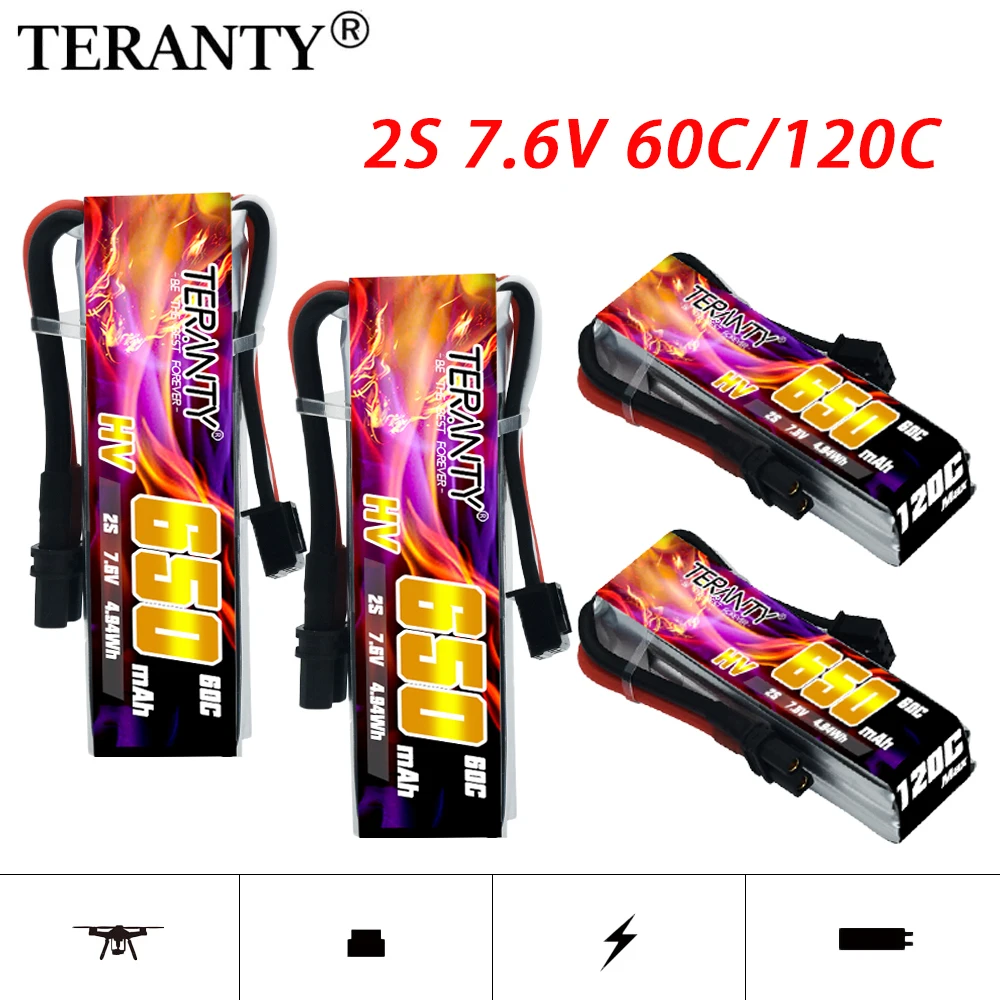 Batteria Lipo originale TERANTY 2S 7.6V 60C/120C 650mAh per elicottero RC Quadcopter FPV Racing Drone parti batteria ricaricabile