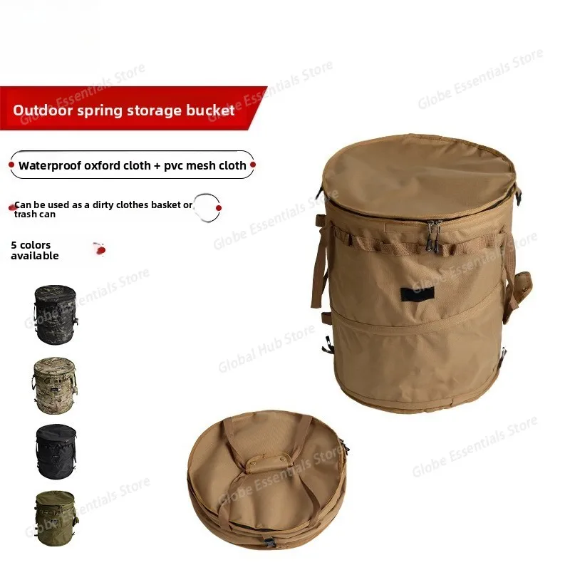 Camping Trash Can Folding Portable with Zippered Lid Reusable Dirty Clothes Basket Recycle Bin for Camping Recycling Picnic