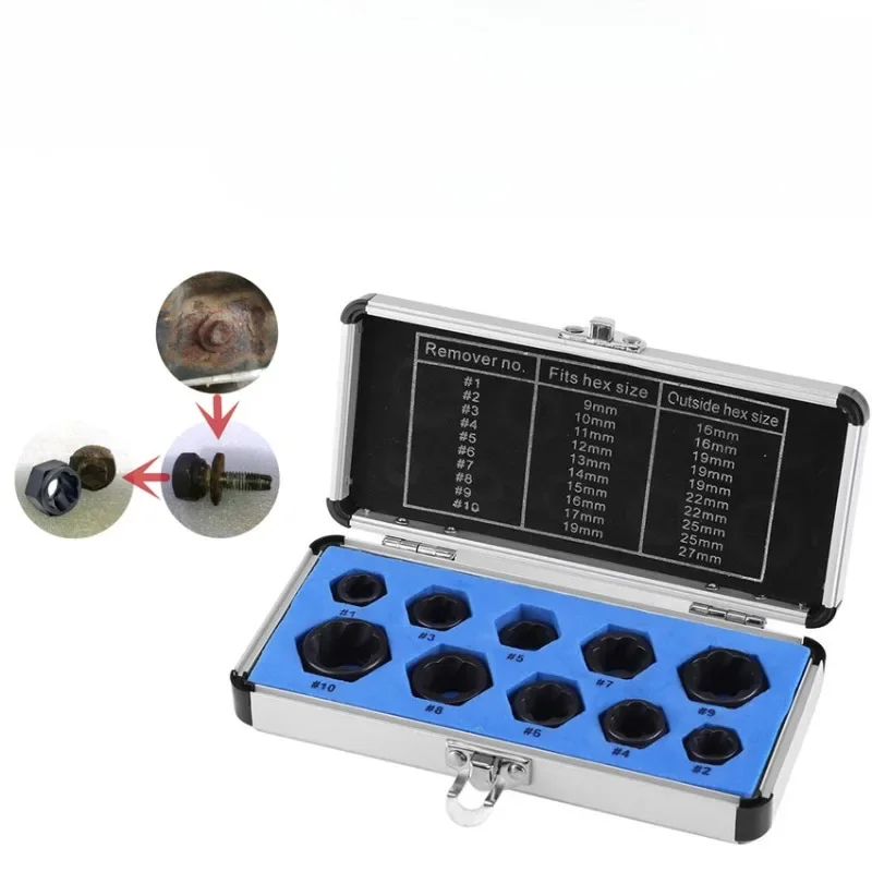 10pc Nut Extractor Damaged Screw and Nut Removal Tool Set Household Combination Wire Extractor High Hardness Long Service Life