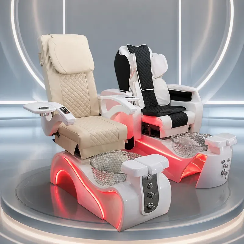 Pedicure Chair with Foot Bath SPA Electric Massage Nail Art Sofa Ambient Light Foot Therapy