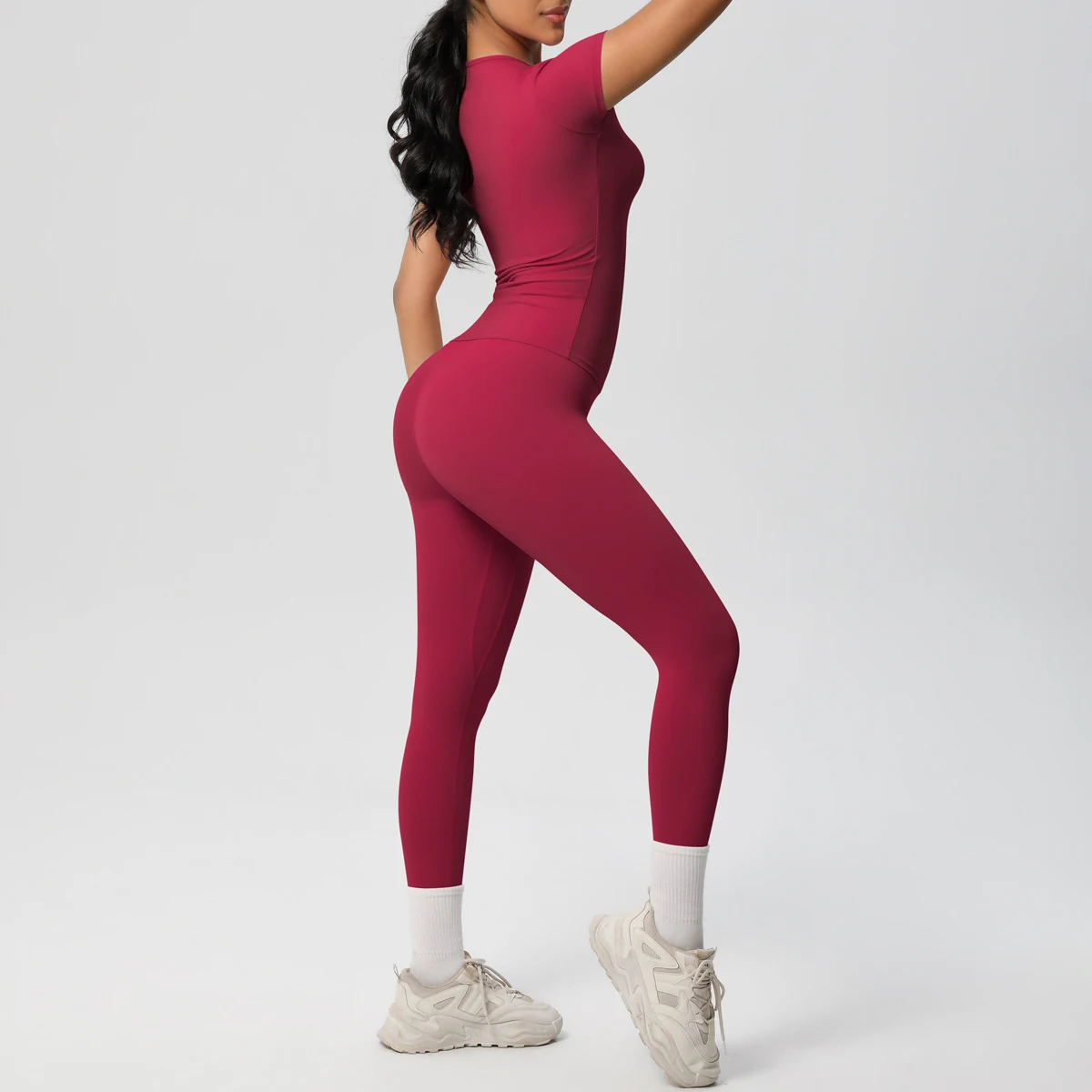 Women 2pcs Patchwork Sport Yoga Suit Gym Sports Crop Tops Sexy Bodycon Crop Tube Top Workout Leggins Booty Bum Leggins image 4