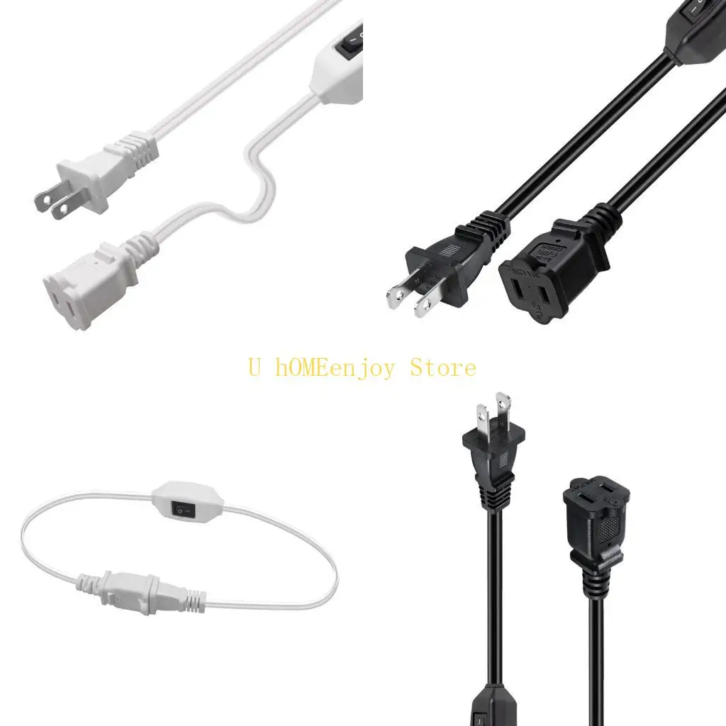 B0KF On Off Switch Short Extension Cord 2 Pin Black White Extension Cord with Switch