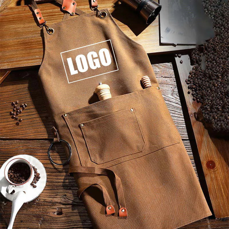 

Custom Embroidery Printed LOGO Thickened Coffee Shop Wear Resistant Gardener Hairdressing Barista Packet Waterproof Long Apron