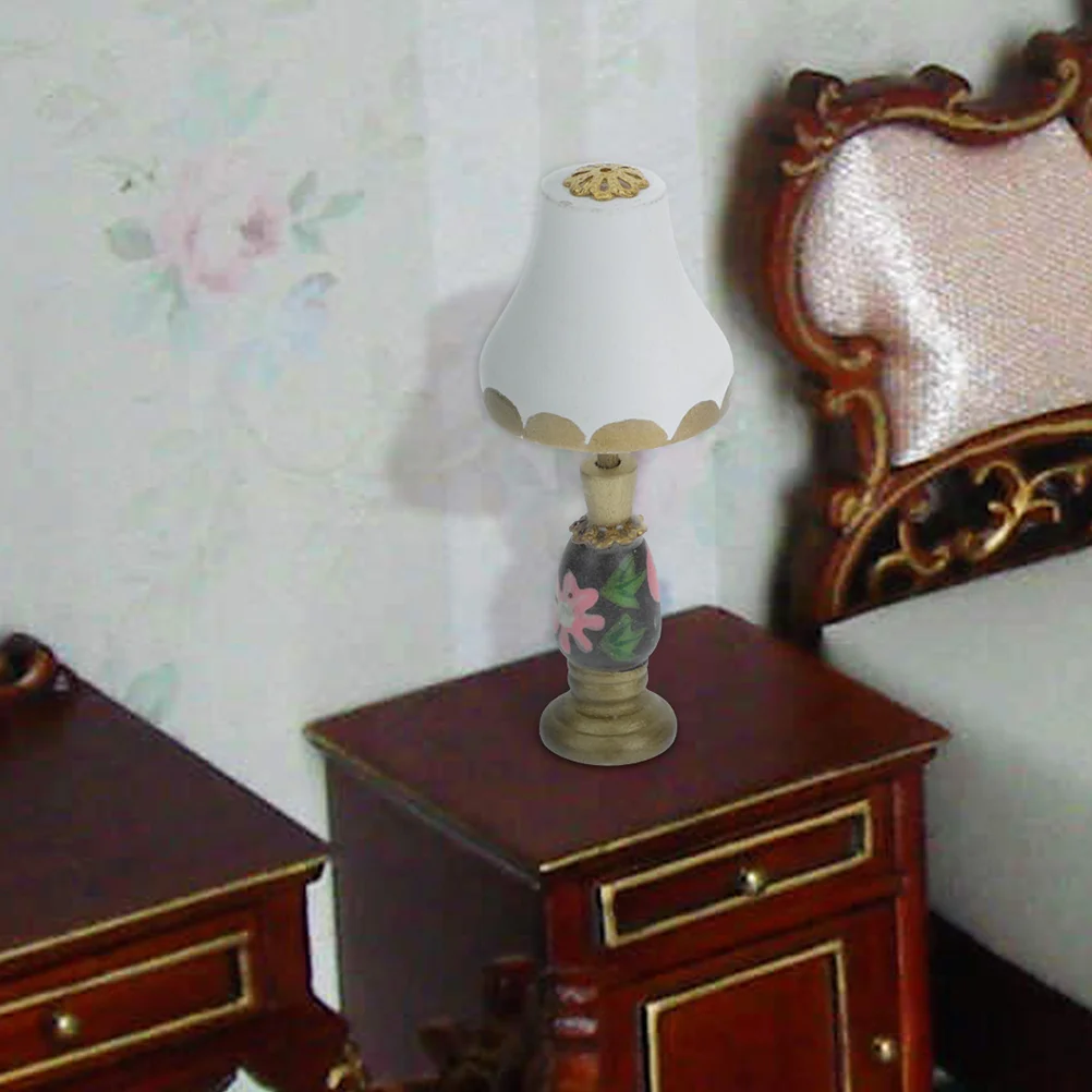 Casa de bonecas lâmpada decoração mesa mini luz cabeceira modelo móveis em miniatura lâmpadas chão