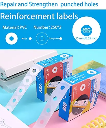 500 Pack 1/4 Inch Hole Reinforcement Stickers, Transparent Paper Hole Self-Adhesive Reinforcement Labels for Repairing and Stre