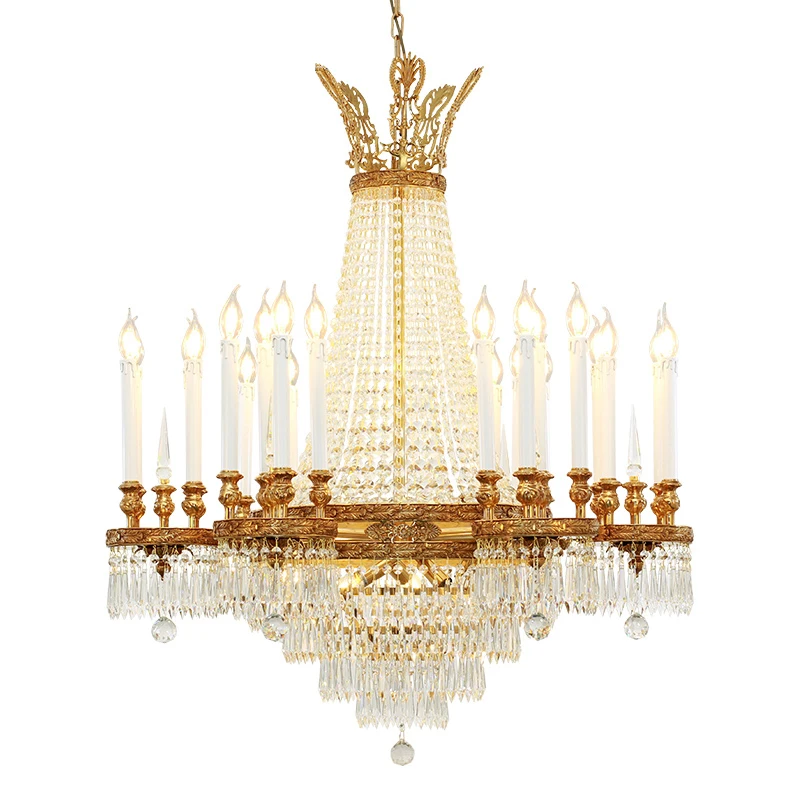 

Rococo Brass Palace Decoration Gold Pendant Lamps Luxury Candle Light Wedding Crystal Chandelier