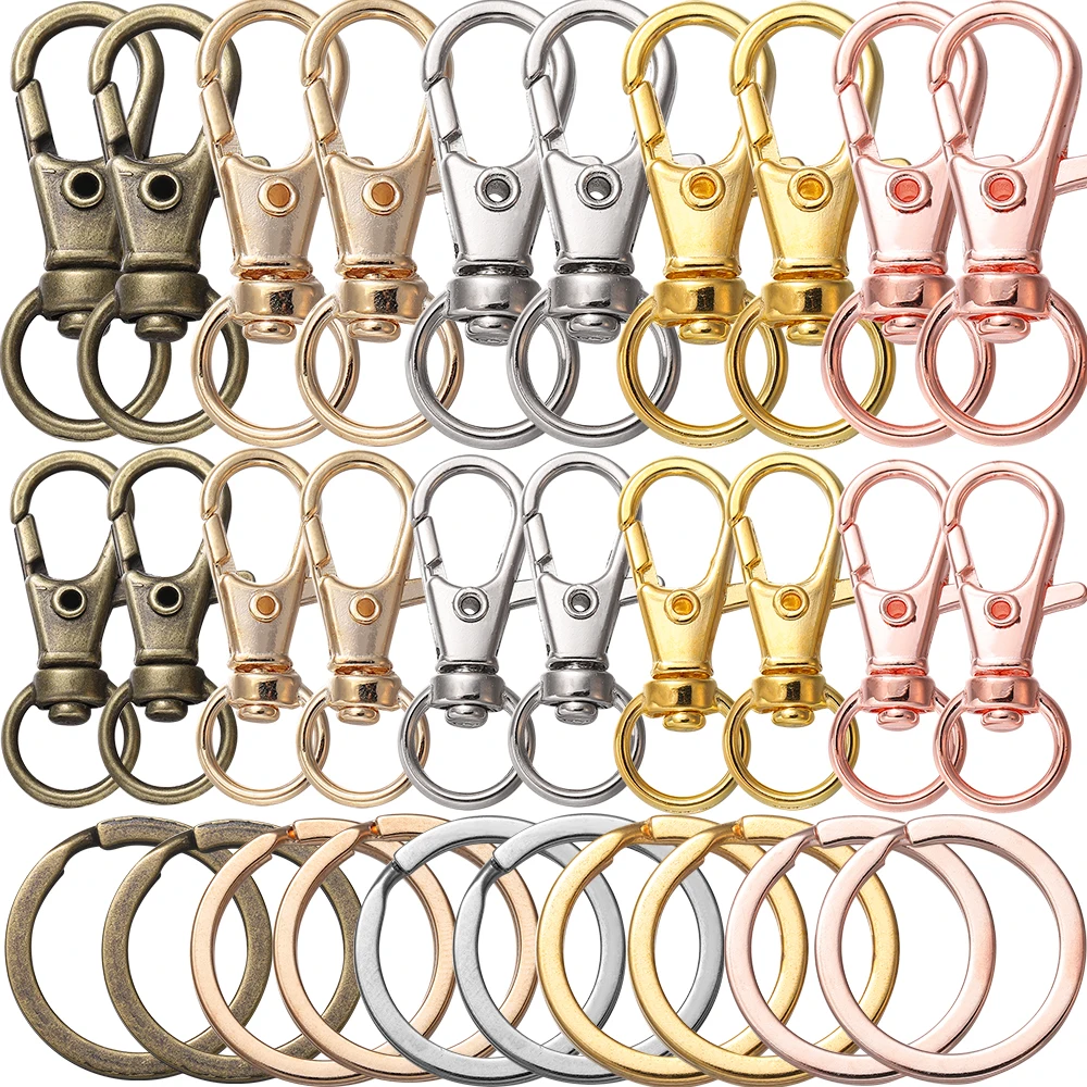 10/20Pcs Swivel Clasps Set Lanyard Snap Hooks with Key Chain Rings Keychain Clip Hooks for DIY Necklace Bracelet Chain Supplies