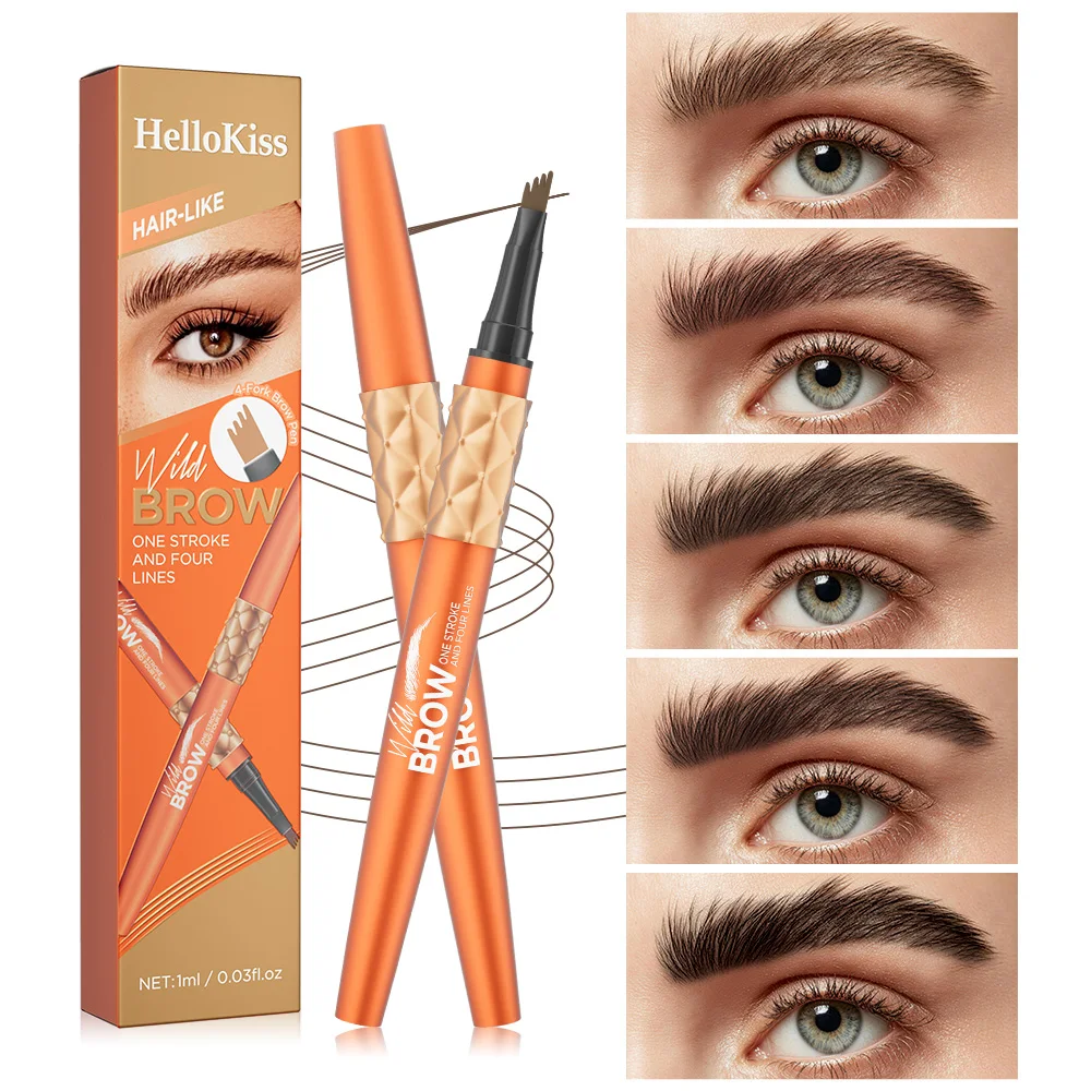 Long Lasting 4D Microblading Eyebrow Pen, 4 Fork Tip, Fine Sketch Wild Brow, Waterproof Smudge-Proof Eyebrow Makeup