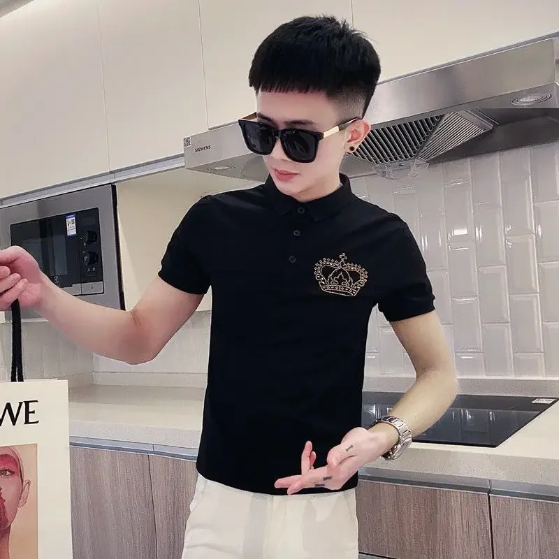 

White 100℅ Cotton with Collar T Shirt for Men O Neck Skinny Black New in Tops & Tees High Quality Luxury Fashion Man Polo Shirts
