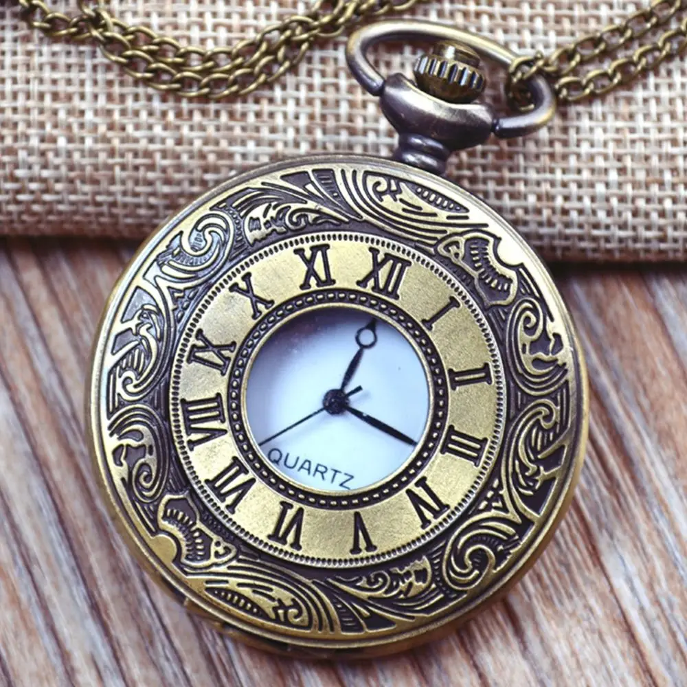 Steampunk Vintage Style Quartz Pocket Watches with Necklace Chain for Women Men