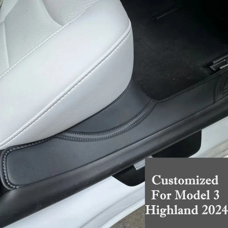 Black PU Door Sill Protectors For Tesla Model 3 Highland 2024 Scratch-Resistant Trunk Bump Cover Interior Car Protection