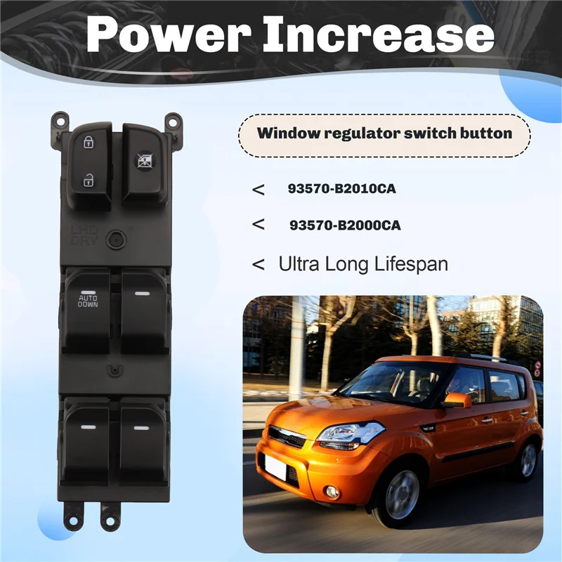 【MUST-HAVE】Power Window AUTO DOWN Main Control Switch Replacement For KIA SOUL 2014-2019 93570-B2010CA 93570B2000CA Window Regul
