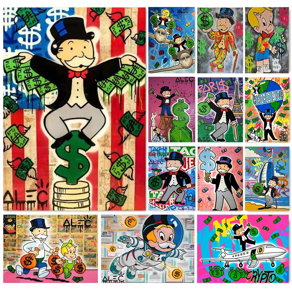 أليك احتكار المليونير الدولار المال شارع الكتابة على الجدران الفن HD قماش اللوحة المشارك طباعة صورة غرفة المعيشة الحديثة ديكور هدية