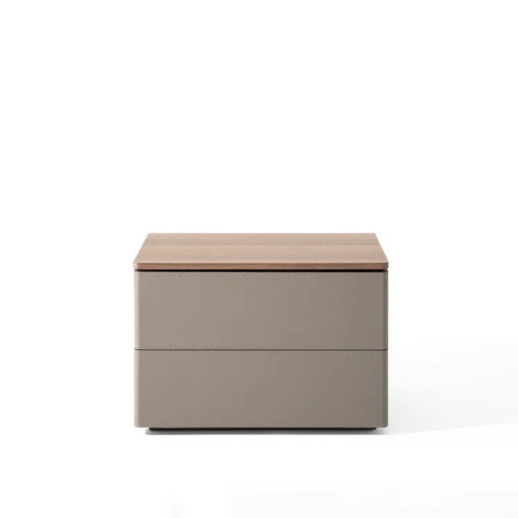 

Minimalist saddle leather bedside table solid wood high-end walnut bedside table light luxury storage cabinet