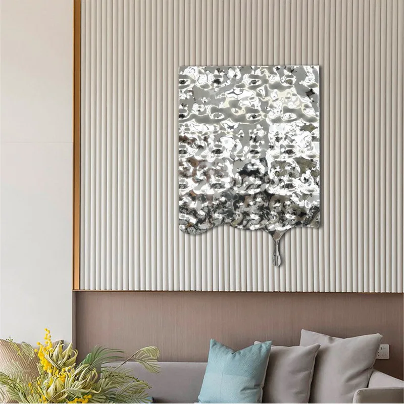 Modern simple and creative stainless steel drip decoration hanging painting hotel clubhouse lobby wall three-dimensional wall