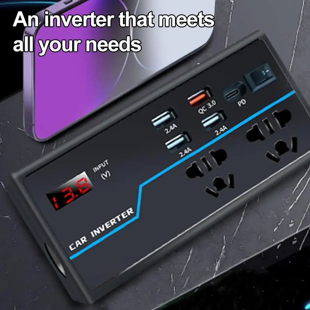 

Автомобильный инвертор мощности 12/24 В до 220 В, светодиодный дисплей напряжения, USB-зарядка, автомобильный 4 электрических порта PD/QC3.0, быстрая розетка Acce B5B5