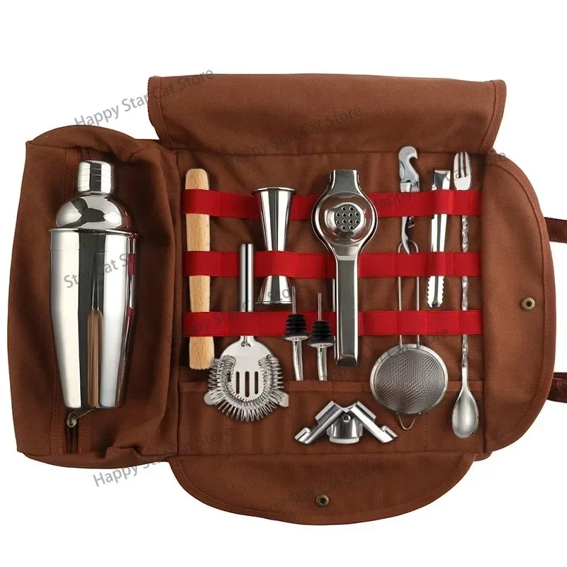 Bartender Kit Bar Wine Set Bag Canvas Tool Bag Cocktail Shaker Portable Buggy Bag