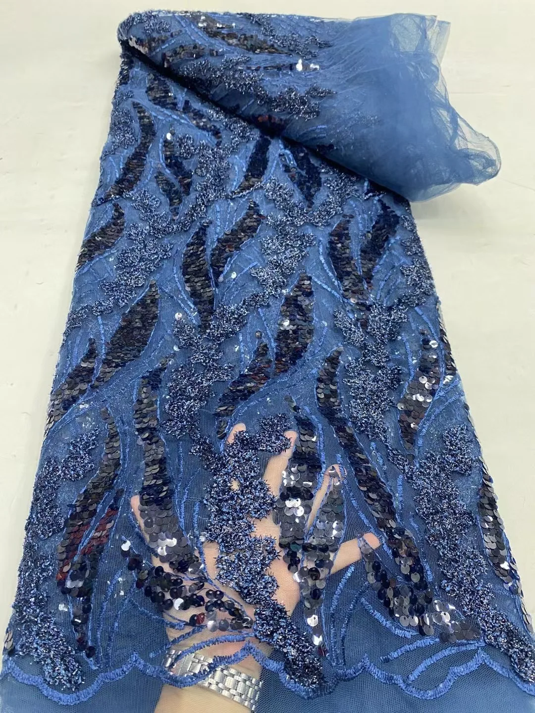 

African Nigerian 2024 Latest High Quality With Tulle Sewing Lace Fabric Guipure Embroidery Dresses Sequins 5yards DP0202