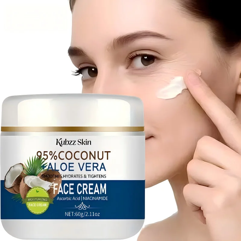 Kubzz Skin 95% Coconut Face Cream 60g – Moisturizer with Aloe & Niacinamide, Smooths, Hydrates & Tightens, Non-Sticky, All Skin