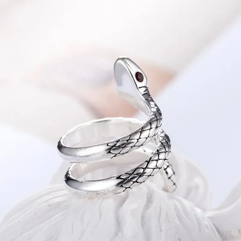 Stereoscopic New Retro Punk Exaggerate Snake Ring 925 sterling silver Opening Rings Adjustable Jewelry