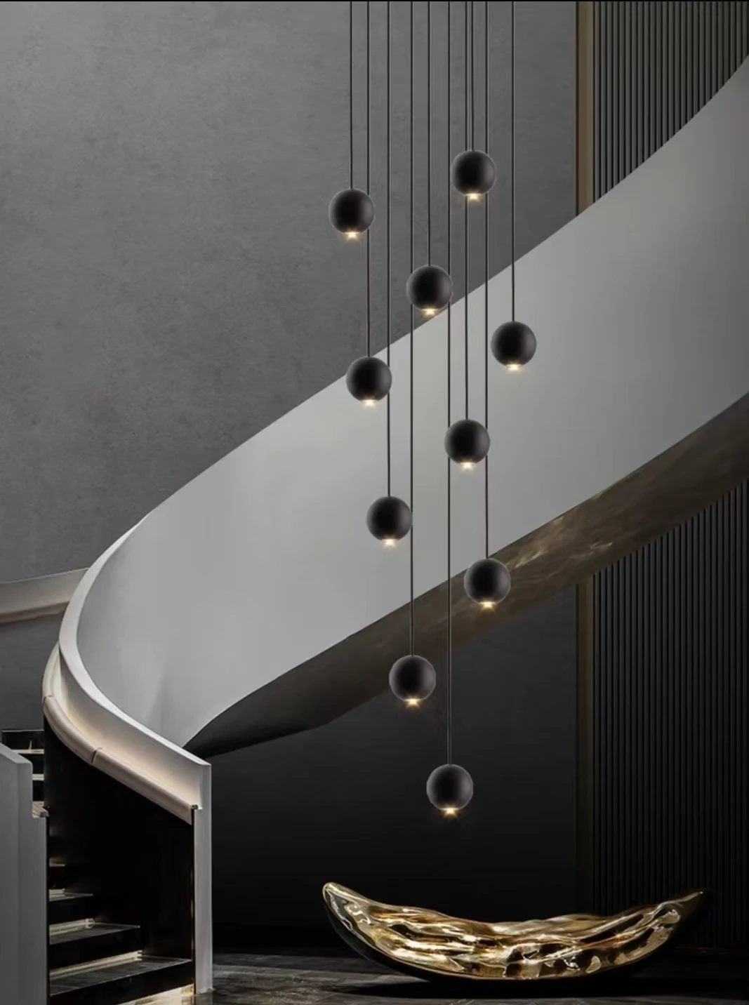 Nordic Circular Chandelier Indoor Lighting Modern Chandelier Gold And Black Mixed High Loft Chandelier Led Staircase Chandelier