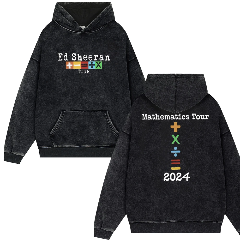 Ed Sheeran Mathematics Tour 2024 Butterfly Vintage Washed Hoodies Man Popular Muscic Fans Gift Unisex Pullover Couple Sweatshirt