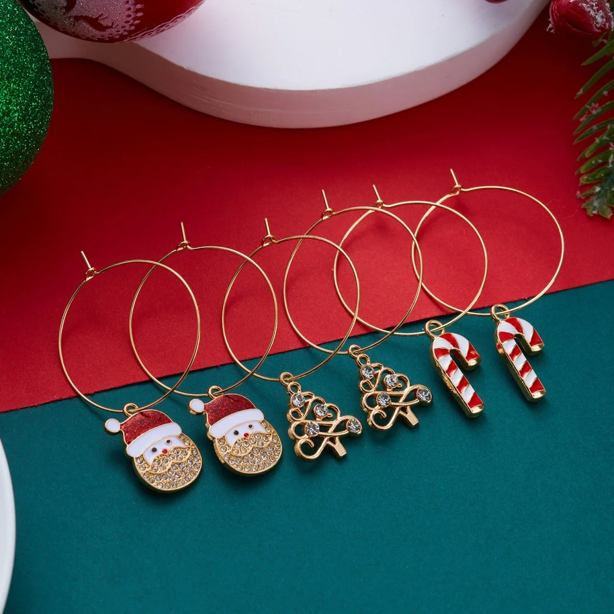 3 Paar/Set Weihnachts-Strass-Ohrringe mit Hirsch, Zuckerstange, Geschenkbox, für Damen, niedliche Weihnachtsmann- und Weihnachtsbaum-Ohrringe, Schmuck – Detail 27