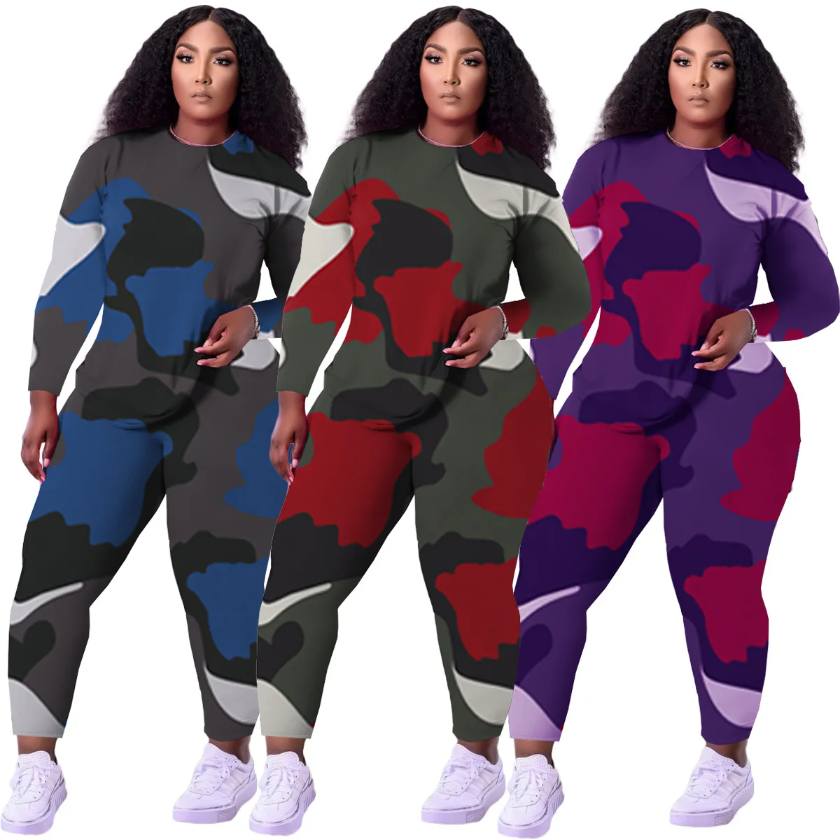 Camouflage Tracksuit Women Two Piece Set Autumn Long Sleeve Pullover Top and Pants Set Sweat Suit Female Lounge Wear