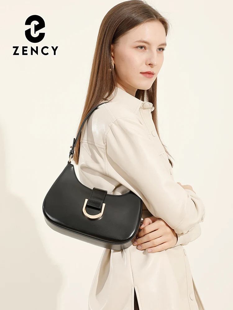 Zency Women's Charming Split Leather Shoulder Bag Luxury Designer Handbag with Top Handle Ladies French Underarm Bag For Commute