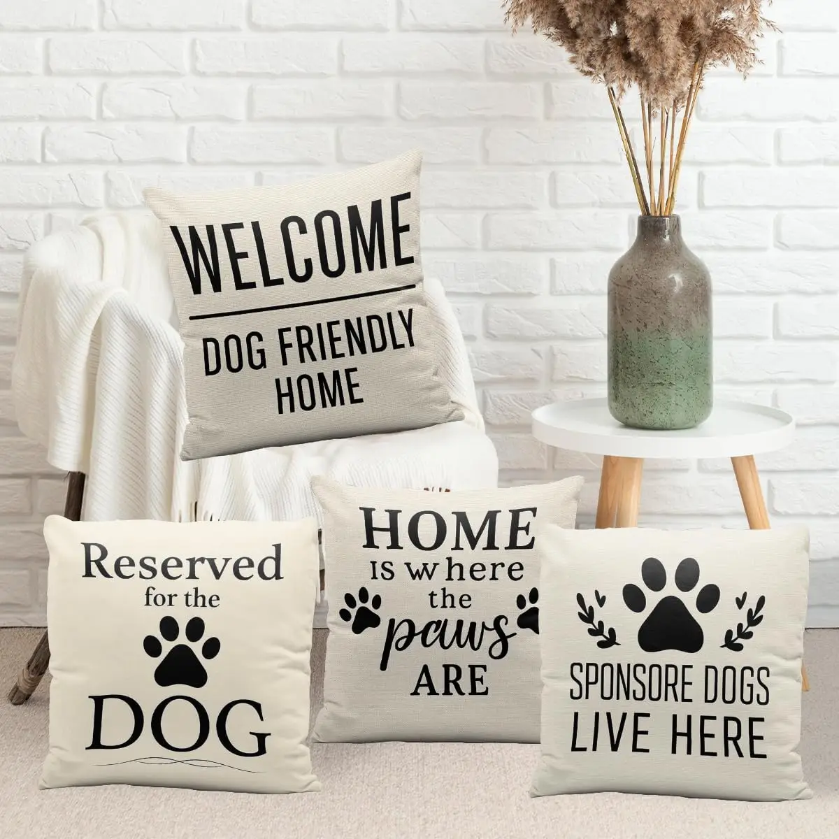 4PCS Funny Dog Quote Pillow Case, Paw Print Cushion Cover Pet Lover Home Decor, Welcome Dog Friendly Sofa Throw Pillow Slipcover